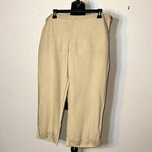 Old Navy women’s tan 100% linen low rise cropped capri pant size 14